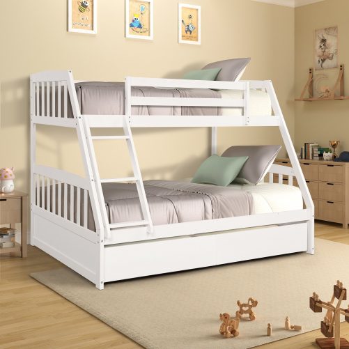 Solid Wood Twin Over Full Bunk Bed With, Twin Over Full Bunk Beds With Storage