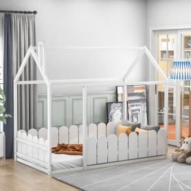 House Bed Frame With Fence,Twin Size