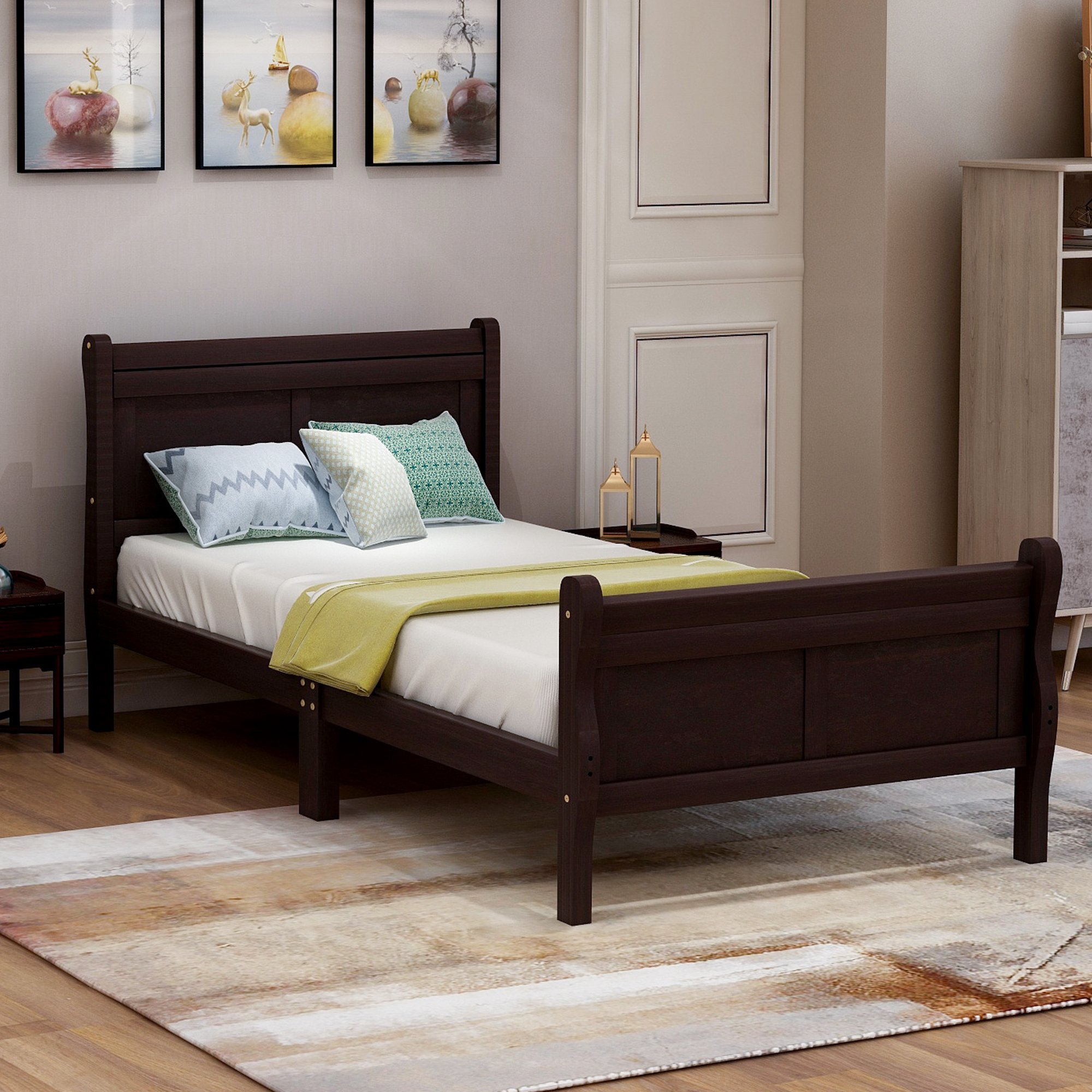 Twin Wood Platform Bed Frame With, King Size Wood Bed Frame With Headboard And Footboard