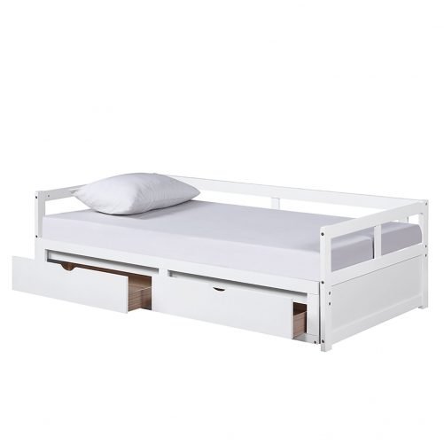 Wooden Daybed With Trundle Bed And Two Storage Drawers ,extendable Bed Daybed,sofa Bed For Bedroom Living Room,white