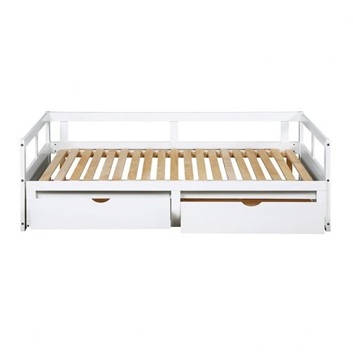 Wooden Daybed With Trundle Bed And Two Storage Drawers ,extendable Bed Daybed,sofa Bed For Bedroom Living Room,white