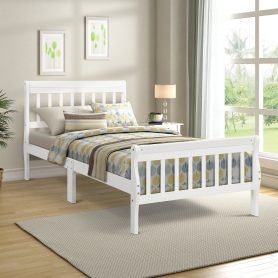 Wood Mattress Foundation Sleigh Bed Frame with Headboard/Footboard/Wood Slat Support