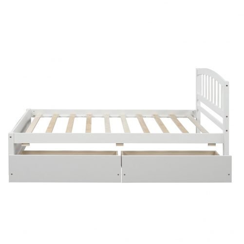 Twin Platform Storage Bed Wood Bed Frame With Two Drawers And Headboard, White