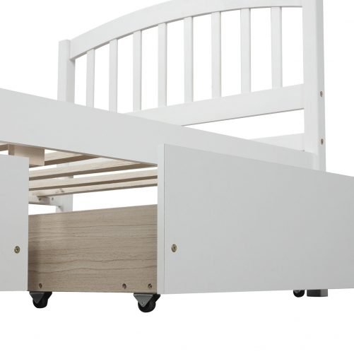 Twin Platform Storage Bed Wood Bed Frame With Two Drawers And Headboard, White