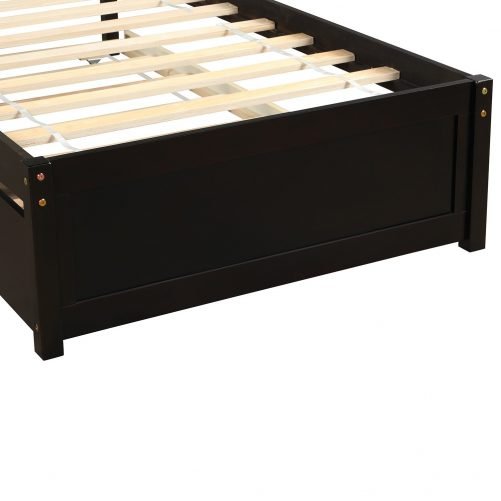 Twin Size Platform Bed Wood Bed Frame With Trundle, Espresso