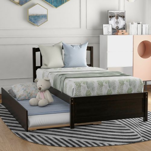 Twin Size Platform Bed Wood Bed Frame With Trundle