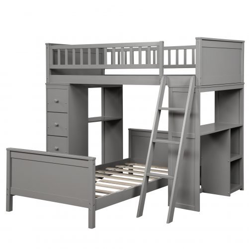 Twin Over Twin Bed With Drawers And Shelves