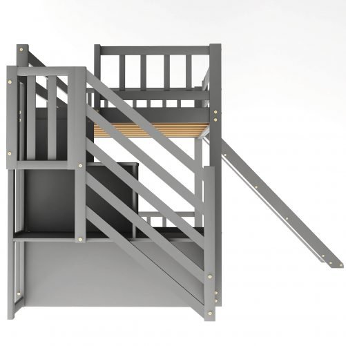 Twin Over Twin Bunk Bed With Convertible Slide And Stairway