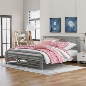 Platform Bed With Horizontal Strip, Hollow Shape, King Size