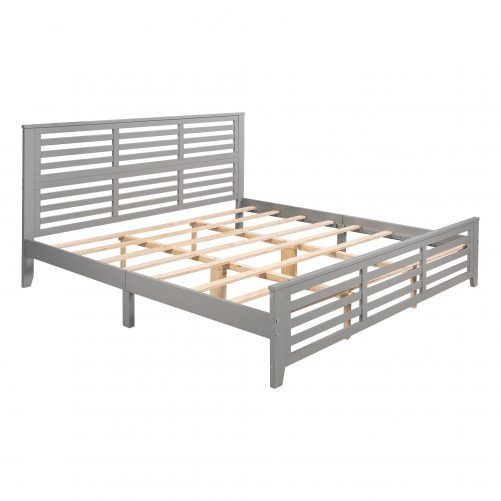 Platform Bed With Horizontal Strip, Hollow Shape, King Size