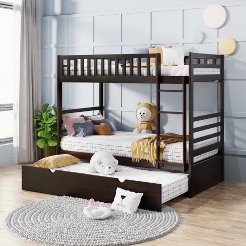 Twin Bunk Beds For Kids With Safety Rail And Movable Trundle Bed