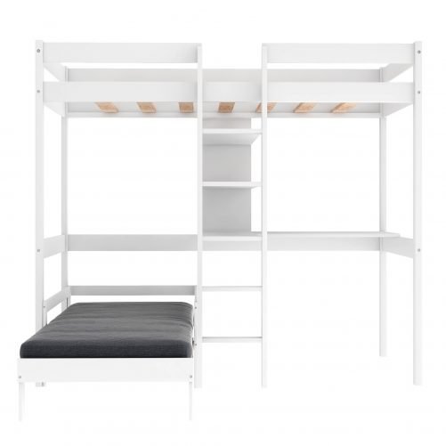 Convertible Twin Loft Bed With L-Shape Desk, Shelves And Ladde