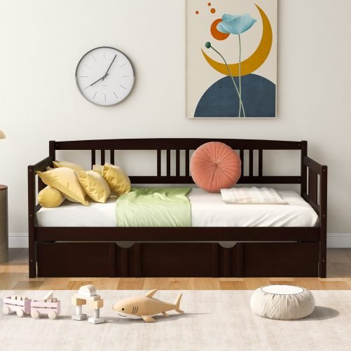Twin Size Daybed Wood Bed With Twin Size Trundle