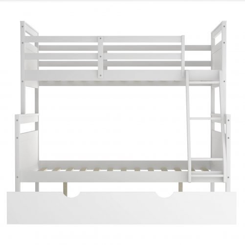 Twin Over Full Bunk Bed With Ladder, Twin Size Trundle, Safety Guardrail