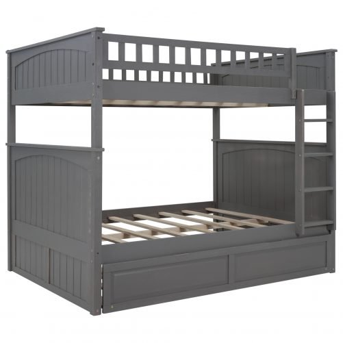 Full Over Full Pine Wood Bunk Bed With Twin Size Trundle