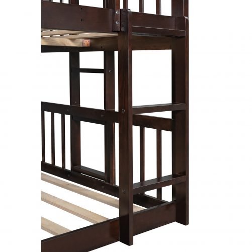 Full-over-Full-over-Full Triple Bunk Bed With Built-in Ladder And Slide