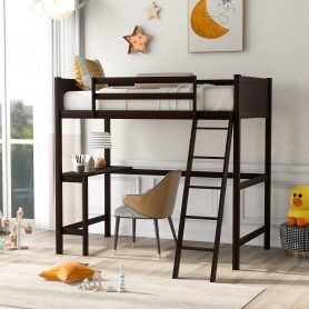 Twin Size Loft Bed with Desk and Ladder