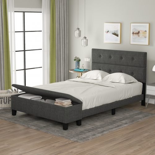 Upholstered Full Size Platform Bed with Storage Case