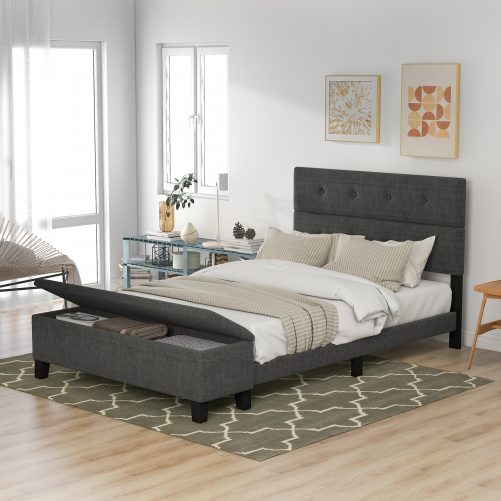 Upholstered Queen Size Platform Bed with Storage Case