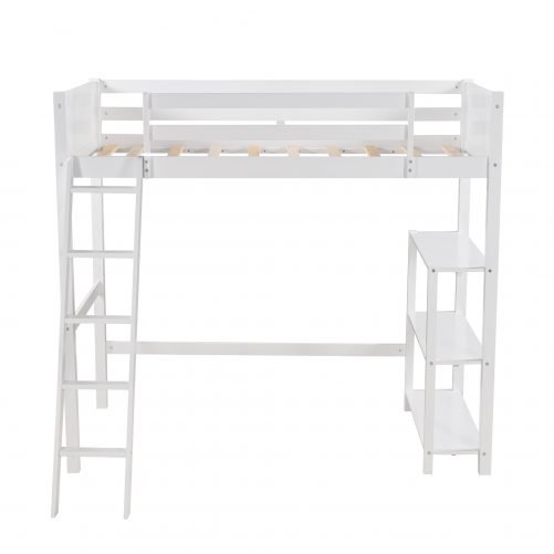 Twin Size Loft Bed With Storage Shelves And Ladder
