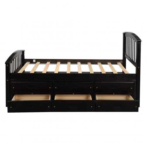 Twin Size Platform Storage Bed Solid Wood Bed With 6 Drawers