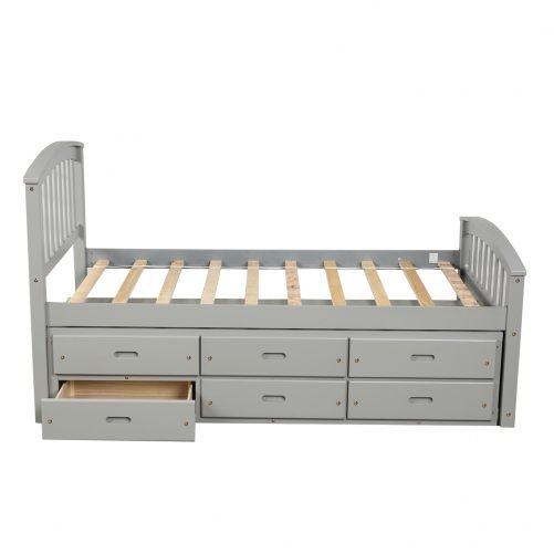 Twin Size Platform Storage Bed Solid Wood Bed With 6 Drawers White