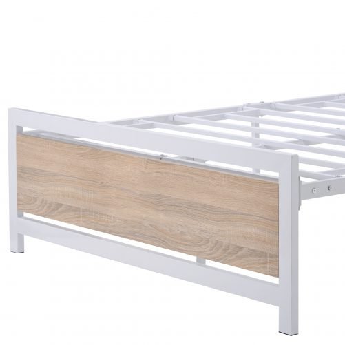 Full Size Metal And Wood Platform Bed With Headboard And Footboard