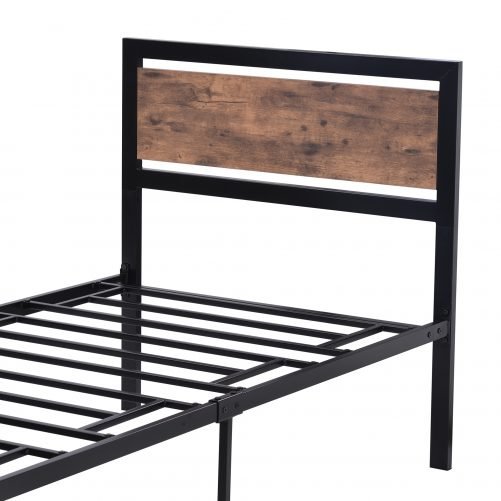 Twin Size Metal And Wood Platform Bed With Headboard And Footboard