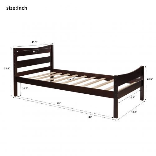 Twin Size Wood Platform Bed With Headboard And Wooden Slat Support