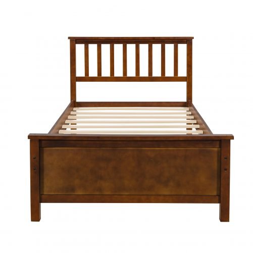 Twin Size Wood Platform Bed With Headboard And Slat Support