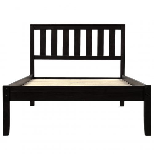 Twin Size Wood Platform Bed With Headboard And Slat