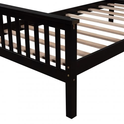 Twin Size Wood Platform Bed with Headboard, Footboard and Wooden Slat