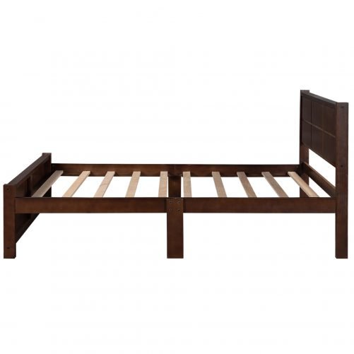 Twin Size Platform Bed Frame With Rectangular Line Shape Headboard And Footboard
