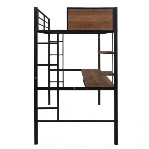 Twin Size Loft Bed With 2 Ladder And Desk, Storage Shelf