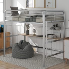 Twin Metal Loft Bed With Desk And Shelves