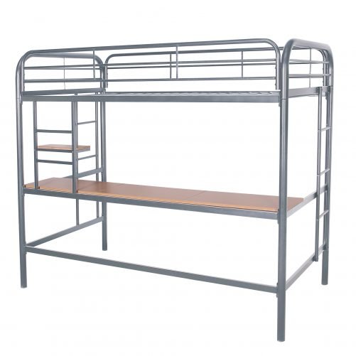 Twin Metal Loft Bed With Desk And Shelves