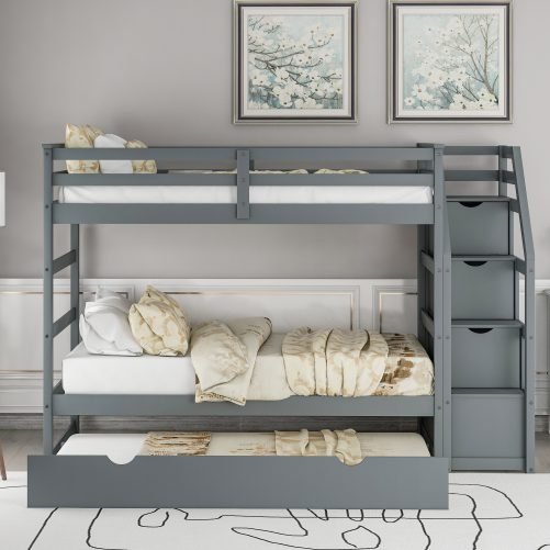 Twin Over Twin Bunk Bed With Twin Size Trundle And 3 Storage Stairs