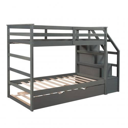 Twin Over Twin Bunk Bed With Twin Size Trundle And 3 Storage Stairs