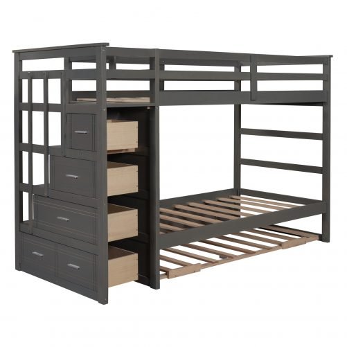 Twin Over Twin Bunk Bed With Trundle And Staircase