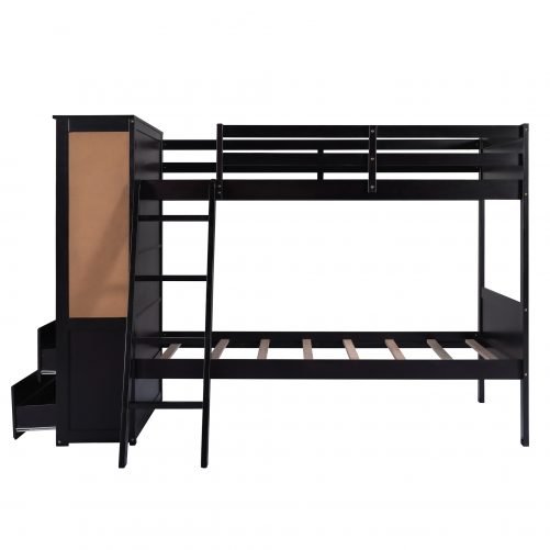 Wood Twin Over Twin Bunk Bed with Bookcase