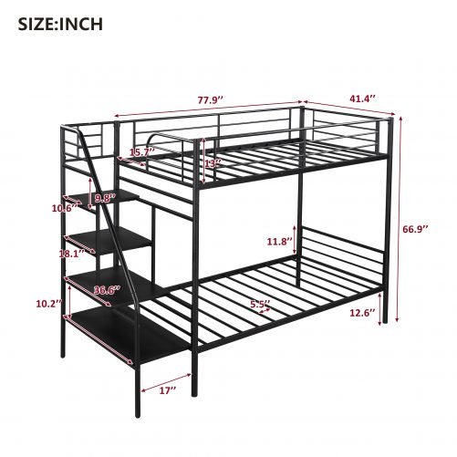Twin Bunk Bed With Metal Frame And Ladder