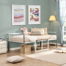 Twin Size Adjustable Metal Daybed with Built-in-Desk can be Raised and Lowered