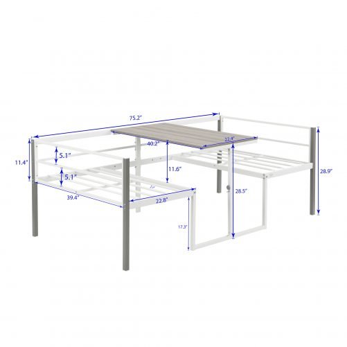 Twin Size Adjustable Metal Daybed with Built-in-Desk can be Raised and Lowered