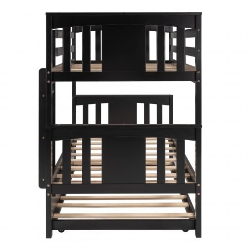 Twin Over Twin Bunk Bed With Trundle And Ladder For Kids