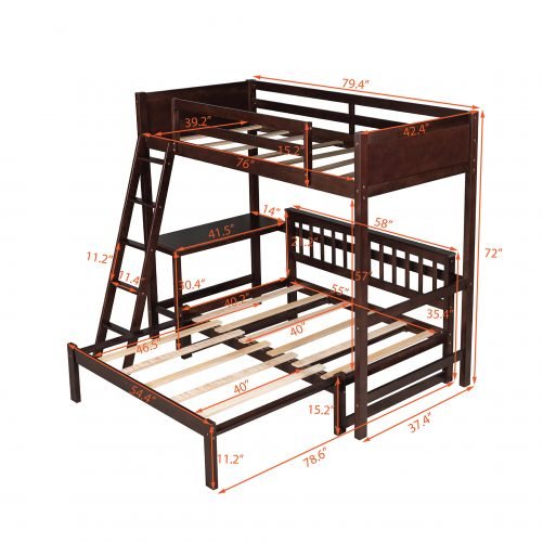 Twin Size  Wood Loft Bed With Convertible Lower Bed And Desk
