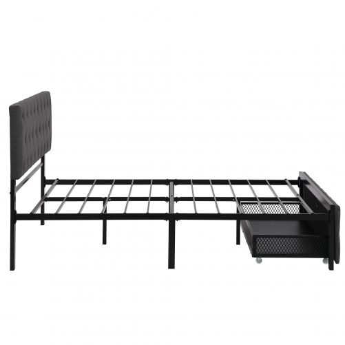 Full Size Storage Metal Platform Bed With A Big Drawer