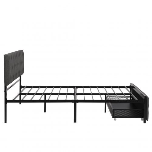 Queen Size Storage Metal Platform Bed With A Big Drawer