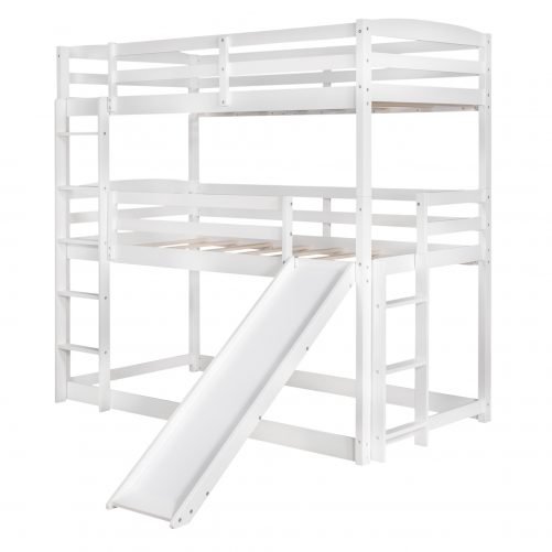 Twin Over Twin Over Twin Adjustable Triple Bunk Bed With Ladder And Slide