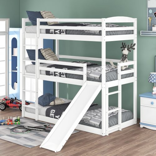 Twin Over Twin Over Twin Adjustable Triple Bunk Bed With Ladder And Slide