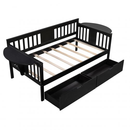 Twin Size Daybed With Two Drawers, Wood Slat Support